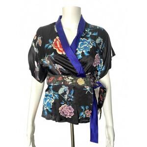 Just Roberto Cavalli Silk Floral Wrap Kimono Blouse IT-42 Multicolor V-Neck US-6